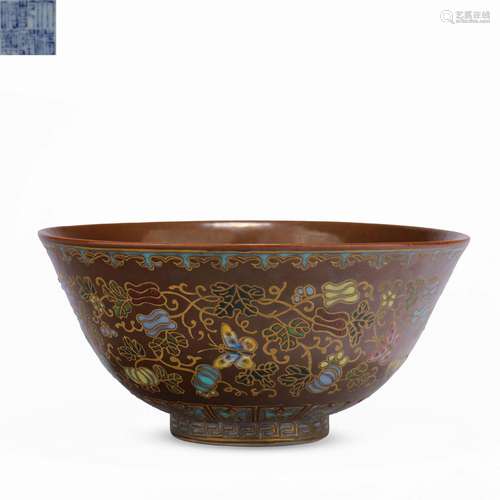 Qing Dynasty Qianlong period pastel painted gold brown glaze...