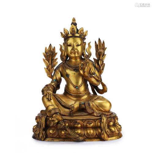 Gilt bronze and green Tara Buddha from the Qing Dynasty