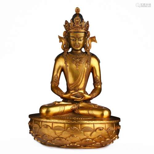 Gilt bronze Buddha of Infinite Longevity from the Qing Dynas...