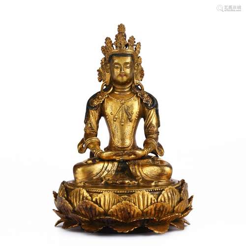 Gilt bronze Buddha of Infinite Longevity from the Qing Dynas...