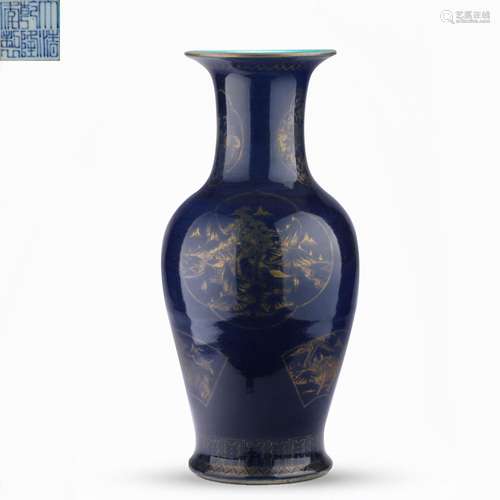 Qing Dynasty Qianlong period blue glaze painted gold window ...