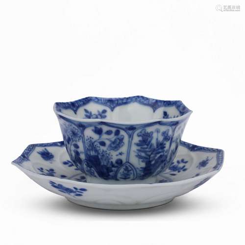 Late Qing Dynasty blue and white porcelain cup and saucer wi...