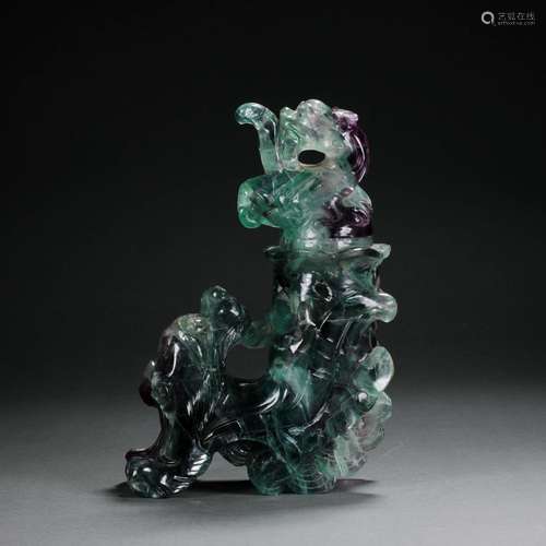 Late Qing Dynasty qiao color skillfully carved jade double l...