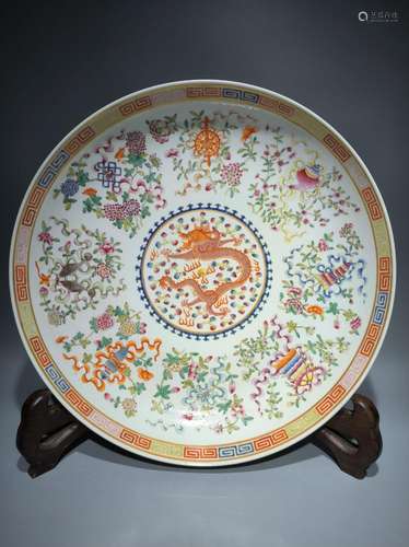 Blue and white style, famille rose dragon plate