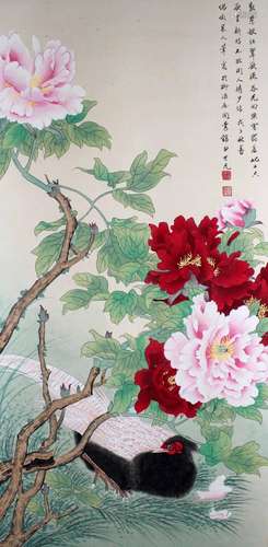 Tian Shiguang Flower and Bird Painting Vertical Scroll