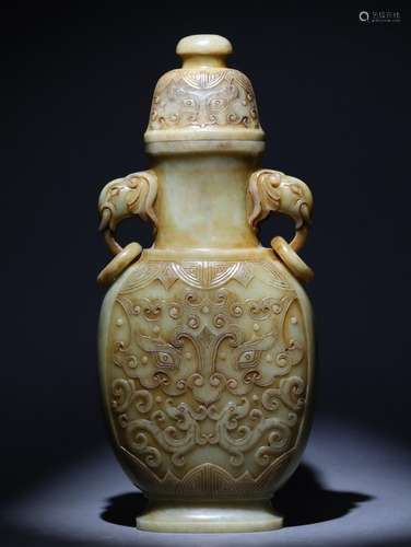 Hetian Jade Elephant Ear Vase