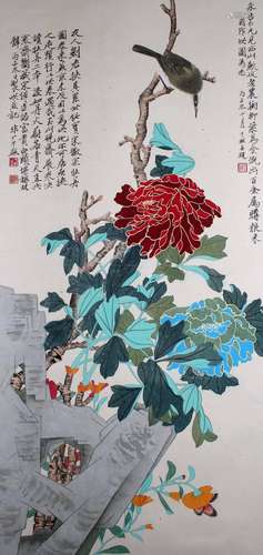 Vertical Scroll of Yu Fei's Dark Flowers and Birds