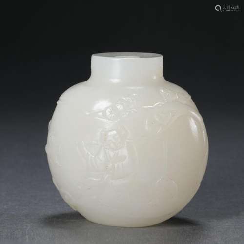 Qing Dynasty Hetian original stone children figure snuff bot...