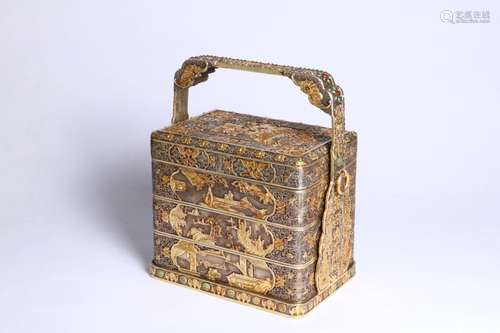 Cupronickel Partial Gilt Fu Lu Shou Food Box