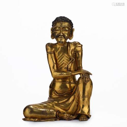 Ming Dynasty bronze gilt slim Arhat statue