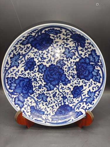 blue and white flower plate