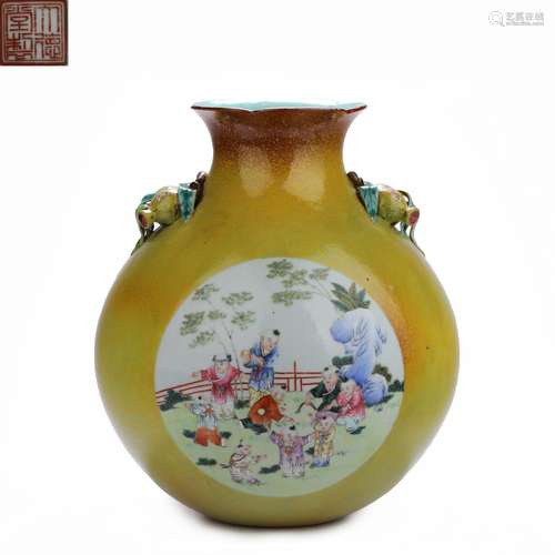 Date Hall of the Republic of China yellow glaze pastel windo...