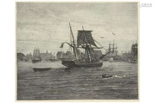 Gravure avec le port d'Anvers - signée N. Samotte