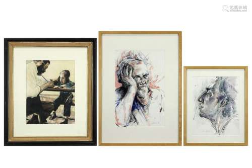 trois aquarelles dont deux de l'artiste belge Liev
