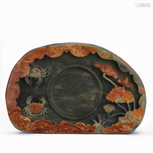 Lotus pond to the moon wealth qiao color carved green inksto...