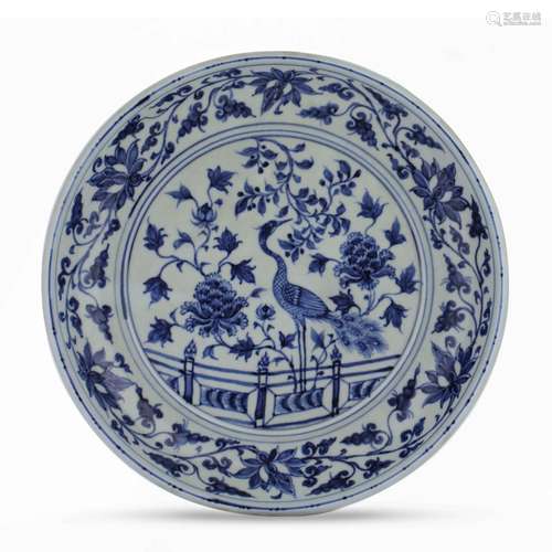 Late Qing Dynasty blue and white crane map plate