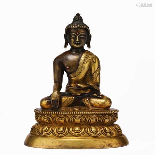 Qing Dynasty Tibetan bronze gold Sakyamuni Buddha