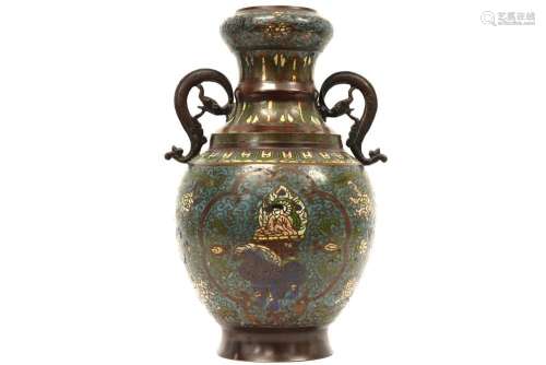 vase japonais ancien en bronze et cloisonné|vase j