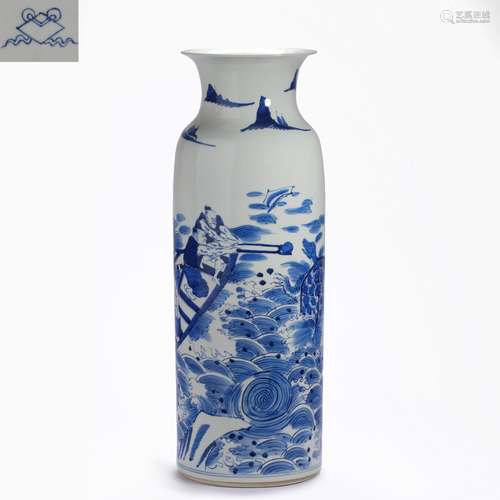 Qing Dynasty blue and white porcelain figure story bottle