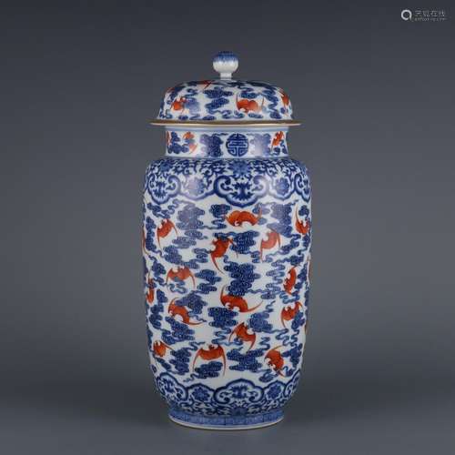 Blue and white plus alum red Hongfu Qitianzhuang jar