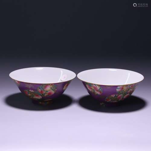 A Pair of Pastel Gold Shoutao Bowls