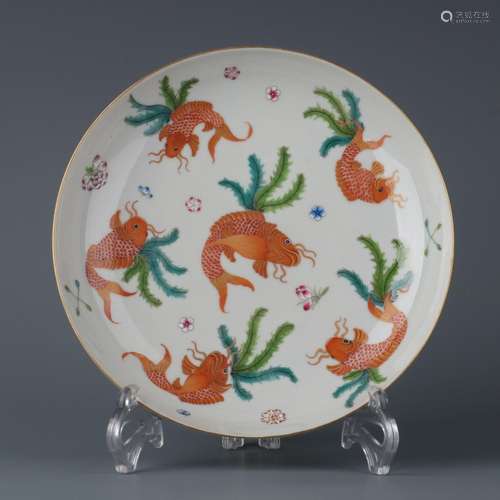 Pastel painted goldfish and algae pattern appreciation plate