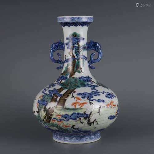 Blue and white and pink pine and crane with two ears appreci...