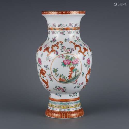 Pastel Red Dragon Peony Blooming Vase with Floral Pattern