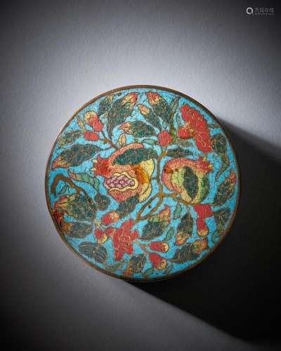 A rare Chinese cloisonné \'pomegranate\' box and cover