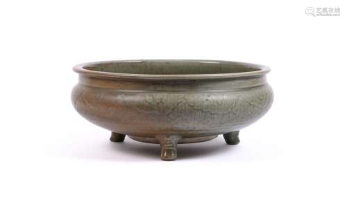A large Chinese \'longquan\' celadon tripod bowl