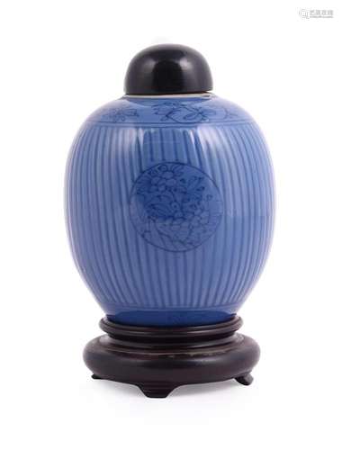 A Chinese porcelain blue glazed jar