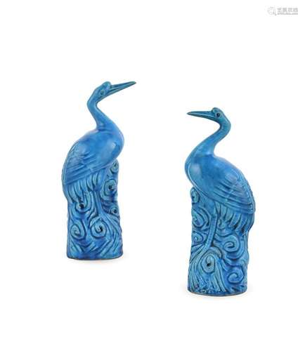 A pair of Chinese turquoise glazed models of Storks