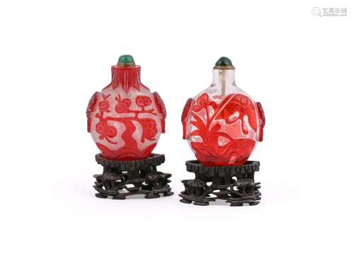 Two large Chinese red overlay glass snuff bottles