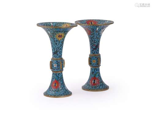 A pair of Chinese cloisonné gu vases