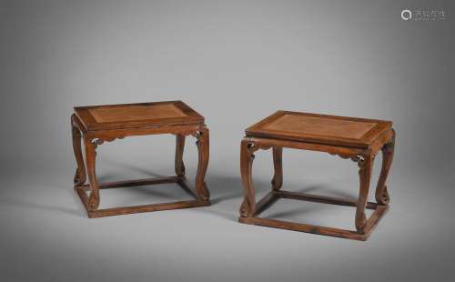 Y A rare pair of huanghuali square stools