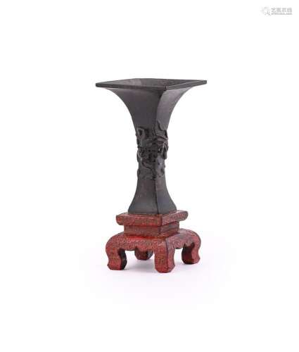 A Chinese bronze \'Dragon\' gu vase