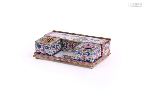 A rare Cantonese enamel Inkstand