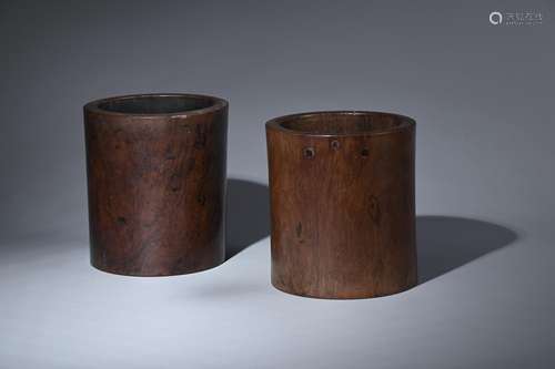 Y Two Chinese huanghuali brush pots