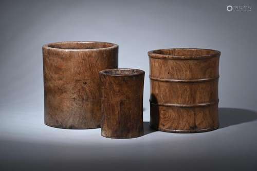 Y Three Chinese huanghuali brush pots