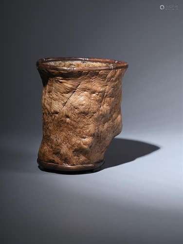 A Chinese burlwood brush pot