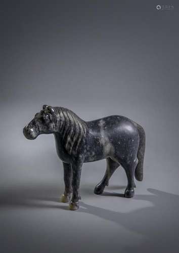 An attractive Chinese grey jade model of a standing horse