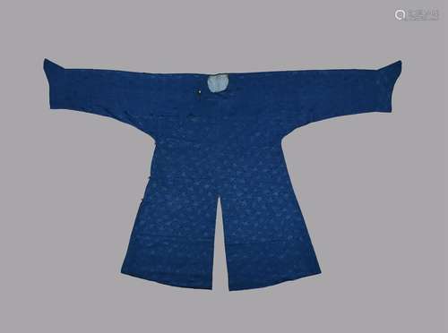 A Chinese man\'s blue silk damask scholars robe