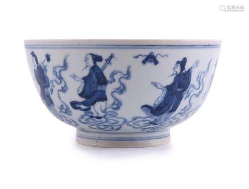 A Chinese blue and white \'Eight Immortals\' bowl