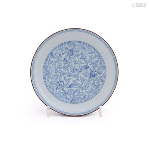 A Chinese blue and white \'lion\' dish