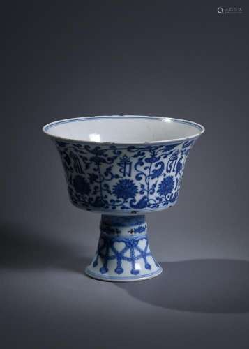 A Chinese blue and white \'lanca\' stem cup
