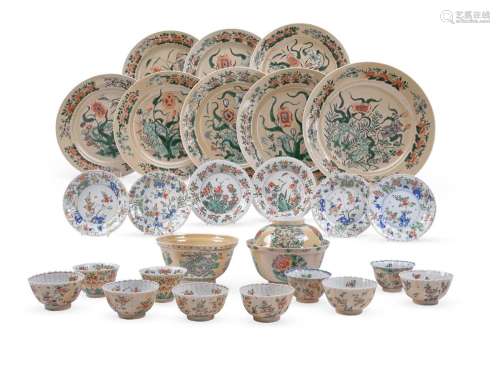 A rare group of Chinese cafe-au-lait \'Famille-Verte\' wares