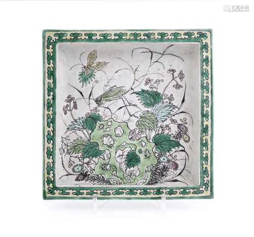 A rare Chinese Famille Verte square dish