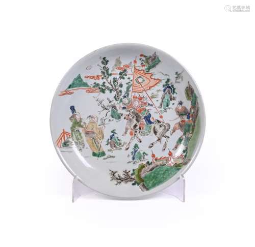 A large Chinese Famille Verte \'warriors\' dish