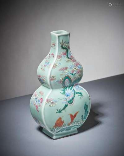 A Chinese Famille Rose celadon ground \'Dragon\' vase