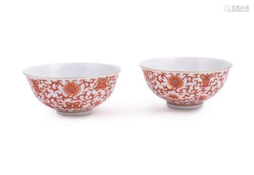 A pair of Chinese iron red glazed bowls